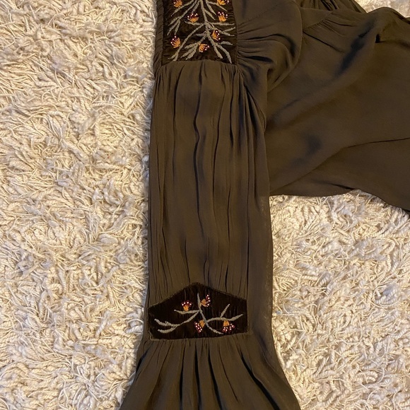 ZARA BASIC Silk Velvet Beads Embroidery Kimono Tunic Top Olive, size XS - Picture 10 of 16